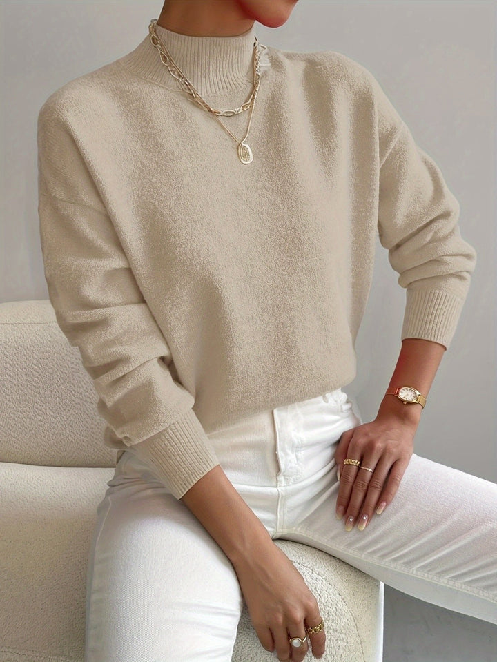 Comfortable Mock Neck Sweater for Women with Long Sleeve Relaxed Oversized Knit Style