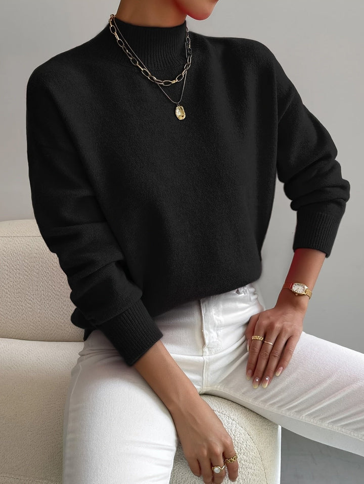 Comfortable Mock Neck Sweater for Women with Long Sleeve Relaxed Oversized Knit Style