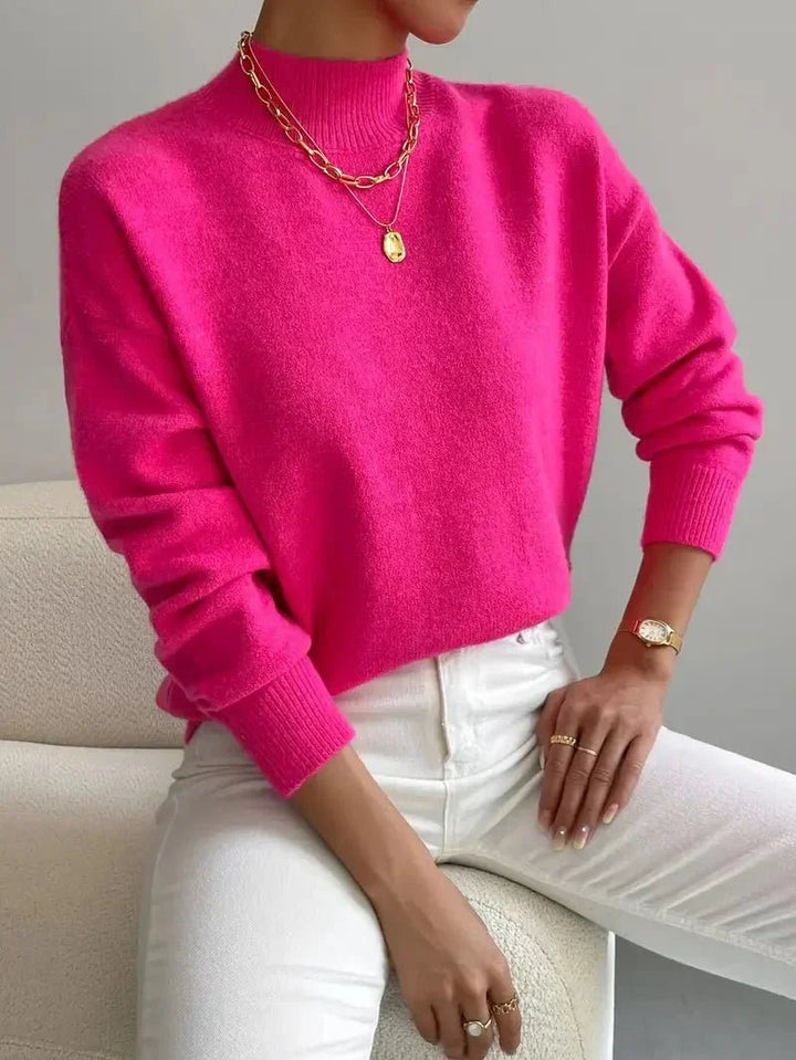 Comfortable Mock Neck Sweater for Women with Long Sleeve Relaxed Oversized Knit Style