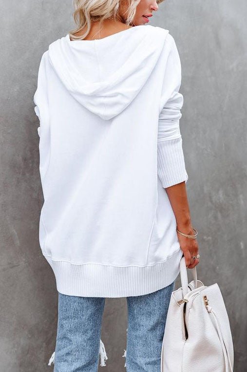 Effortless Oversized Hoodie for Women with Snap Button Placket Long Sleeve Ribbed Cuff Relaxed Knit Style