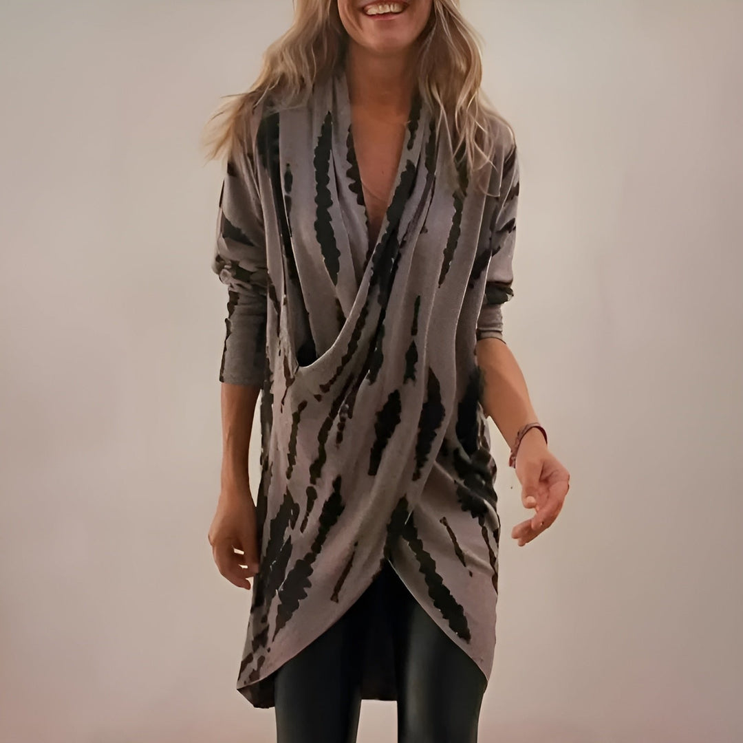 Effortless Gray Tie Dye Cardigan for Women with Shawl Collar Long Sleeve Draped Cocoon Relaxed Style