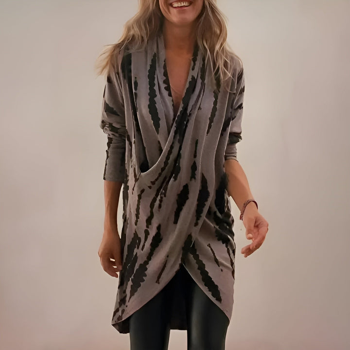 Effortless Gray Tie Dye Cardigan for Women with Shawl Collar Long Sleeve Draped Cocoon Relaxed Style
