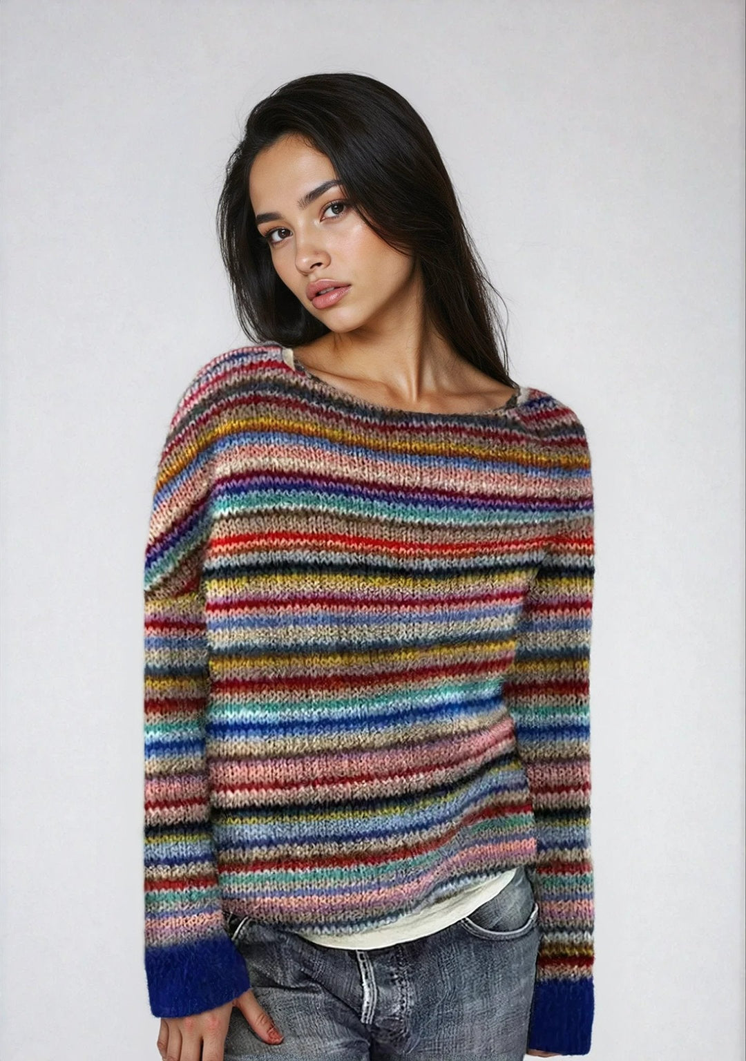 Comfortable Fair Isle Sweater for Women with Round Neck Long Sleeve Relaxed Oversized Knit Style