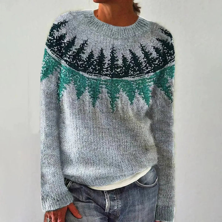 Comfortable Fair Isle Sweater for Women with Round Neck Long Sleeve Relaxed Oversized Knit Style