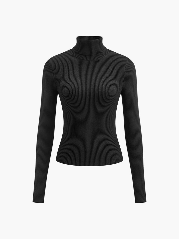 Comfortable Ribbed Knit Sweater for Women with Turtleneck Long Sleeve Fitted Slim Casual Style