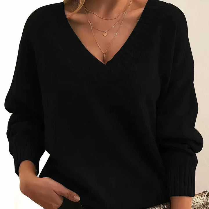 Comfortable Ribbed Sweater for Women with V Neck Long Sleeve Relaxed Oversized Knit Style
