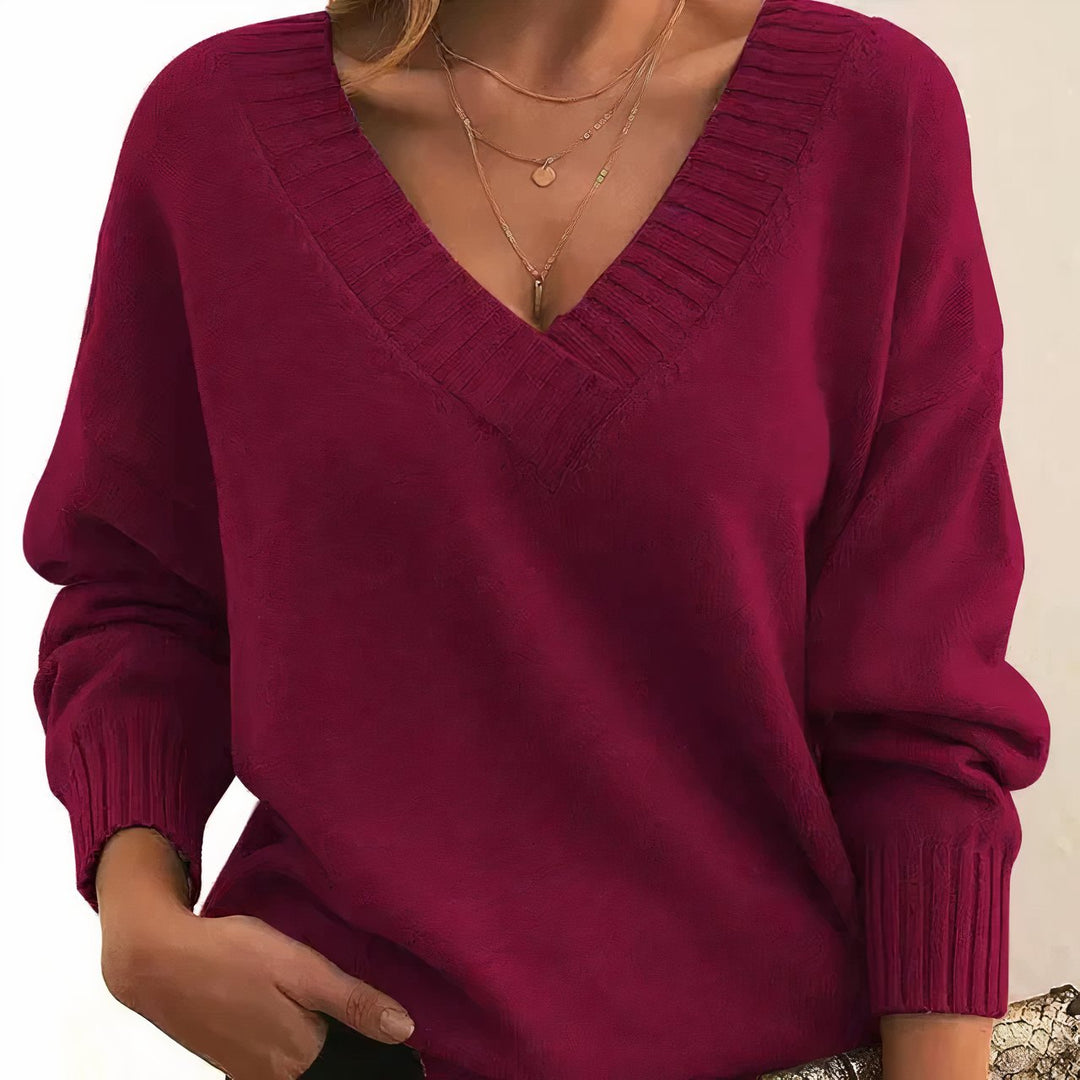 Comfortable Ribbed Sweater for Women with V Neck Long Sleeve Relaxed Oversized Knit Style