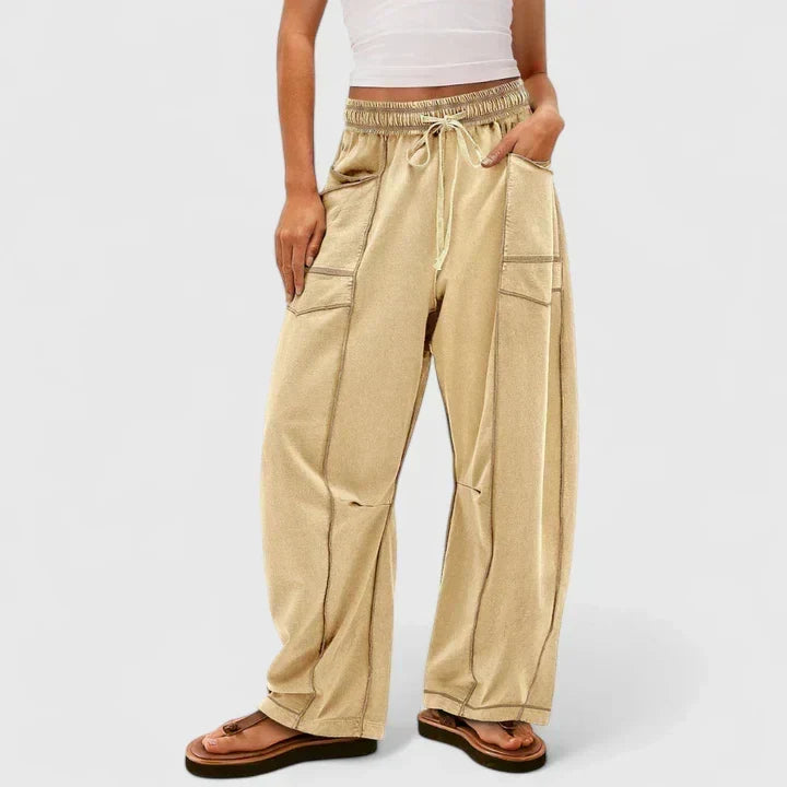Effortless Wide Leg Cargo Pants for Women with High Waist Drawstring Patch Pocket Relaxed Style