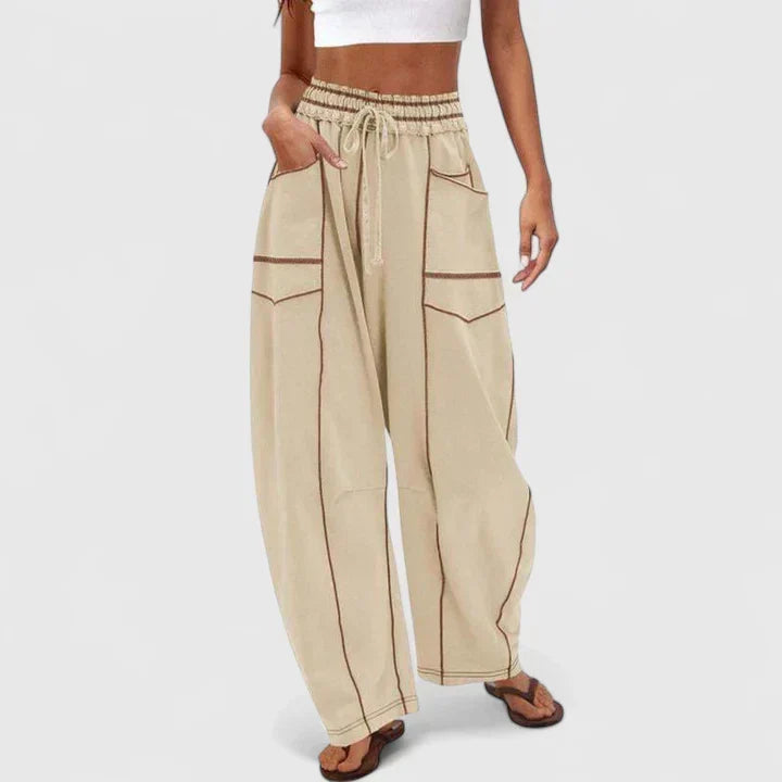 Effortless Wide Leg Cargo Pants for Women with High Waist Drawstring Patch Pocket Relaxed Style