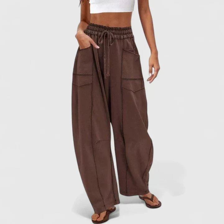 Effortless Wide Leg Cargo Pants for Women with High Waist Drawstring Patch Pocket Relaxed Style